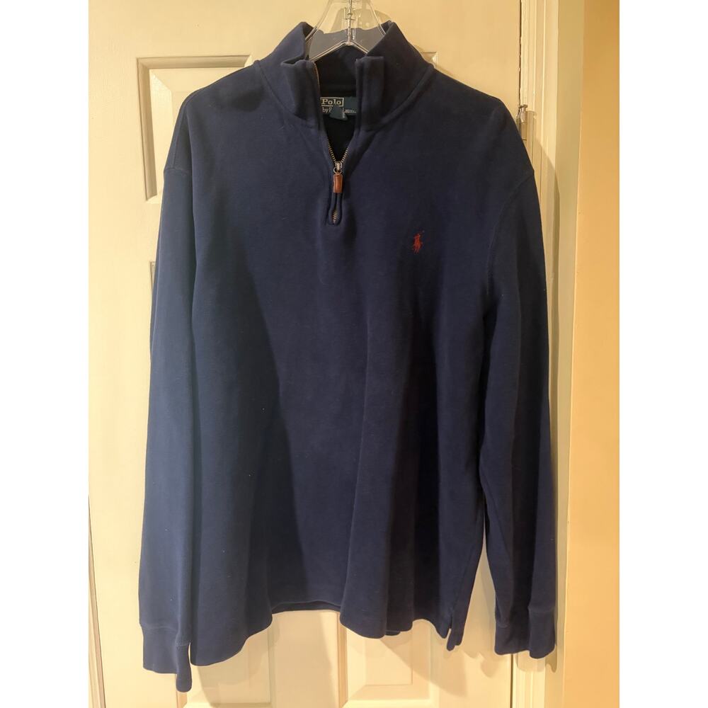 Polo Ralph Lauren Men’s XL Navy Quarter Zip Pullover Sweatshirt Red Pony